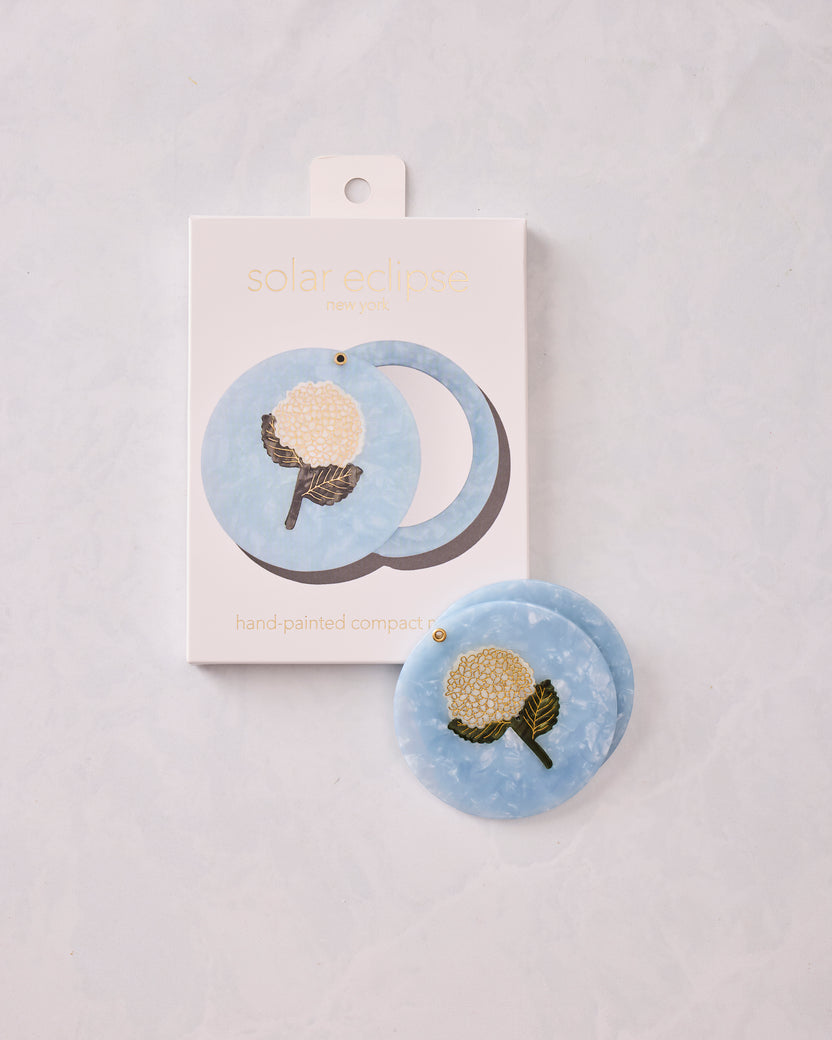 Blue Combo - Hand Painted Hydrangea Compact Mirror - Solar Eclipse - Printfresh