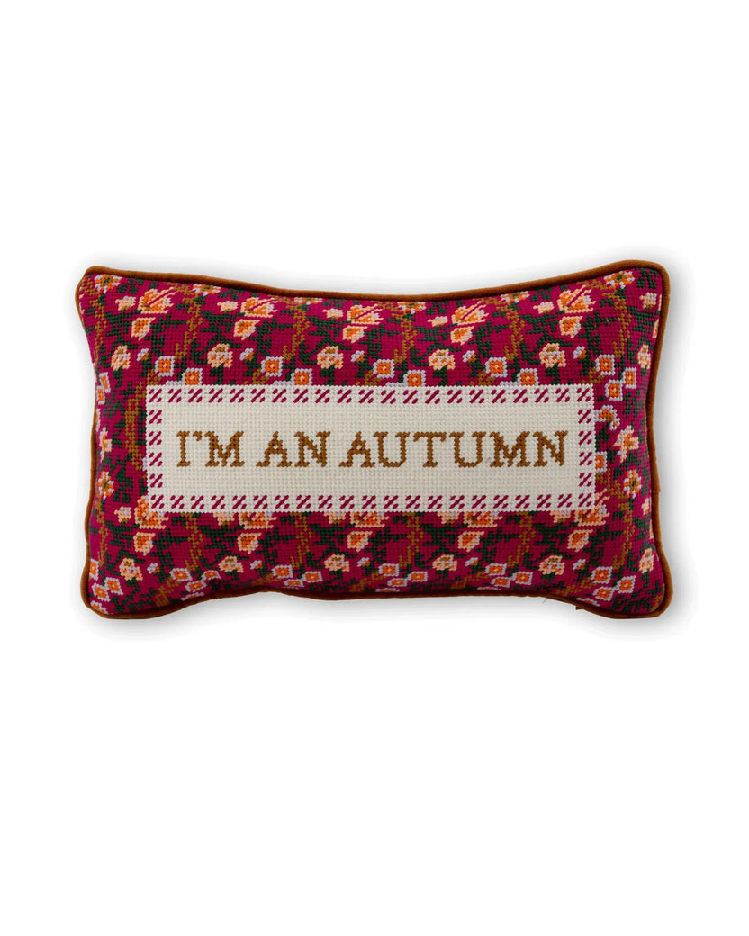 Furbish Studio - I'm An Autumn Needlepoint Pillow - Maroon Combo