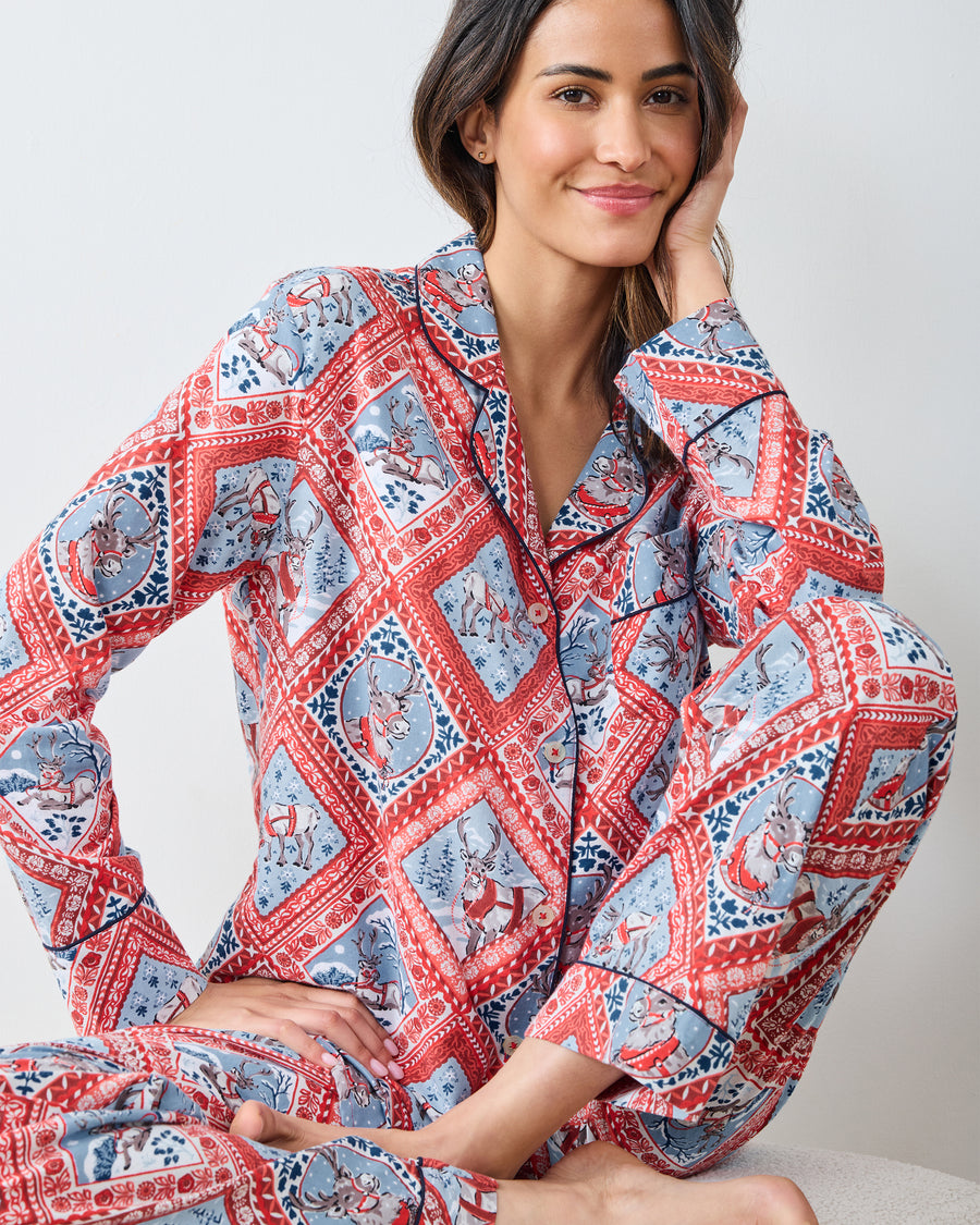 Reindeer Games - Lightweight Flannel Long PJ Set - Red Sleigh - Printfresh