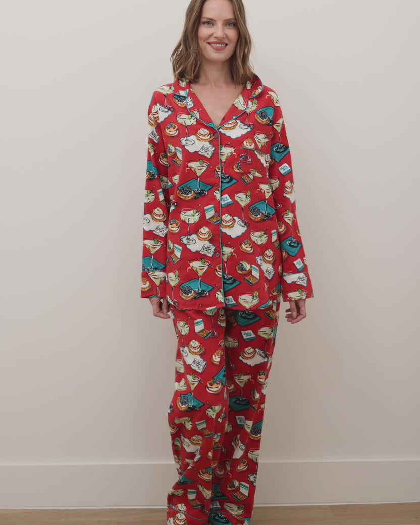 Blinis & Martinis - Petite Midweight Flannel Long PJ Set - Matchbook Red