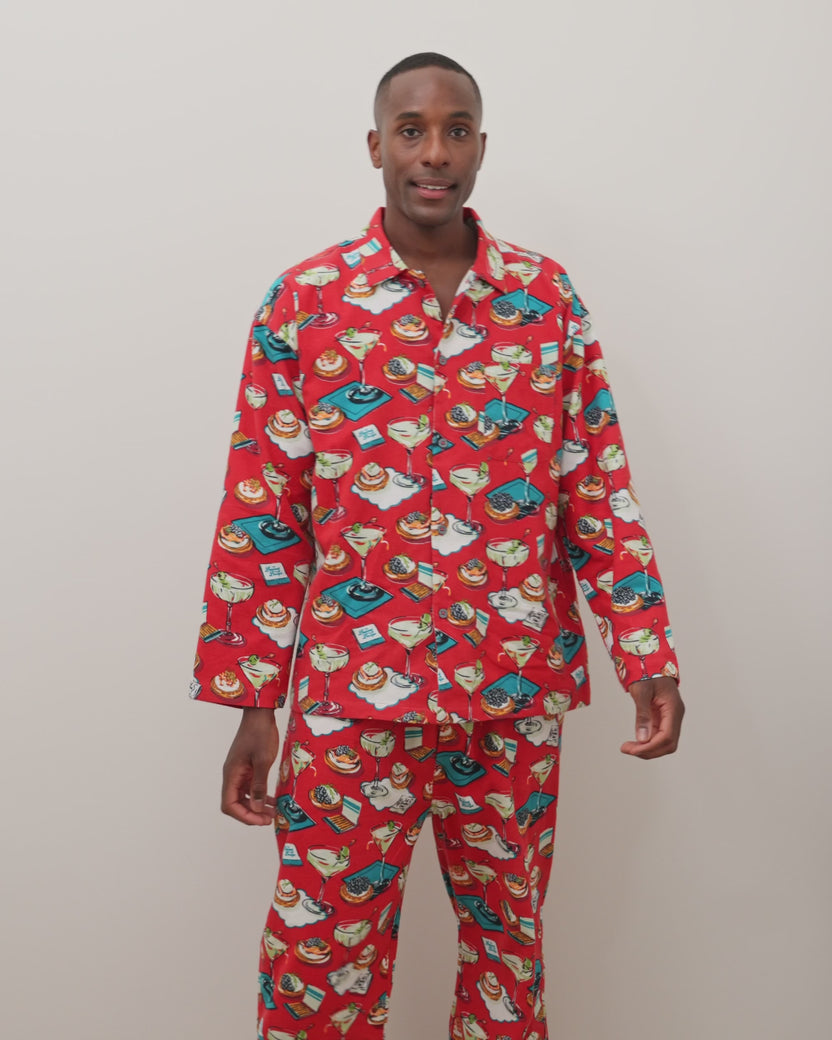Blinis & Martinis - Men's Midweight Flannel Long PJ Set - Matchbook Red